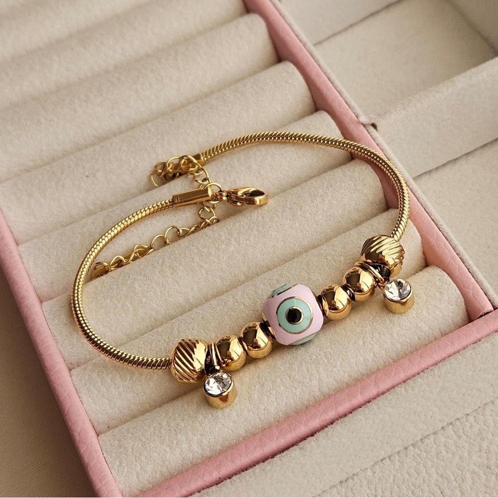 Gold and Pink Evil Eye Bracelet